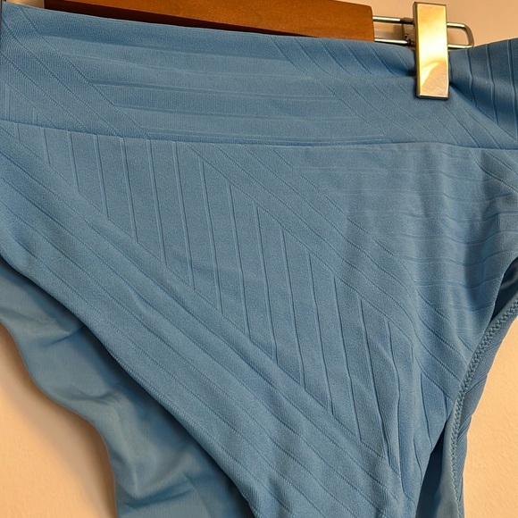 Baby Blue Ribbed Cheeky High Cut Bikini Bottoms Aerie - Picture 2 of 3